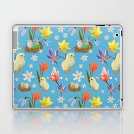 Colorful pattern with easter chicks, easter nests, tulips, daffodils, crocuses, wood anemones Laptop Skin