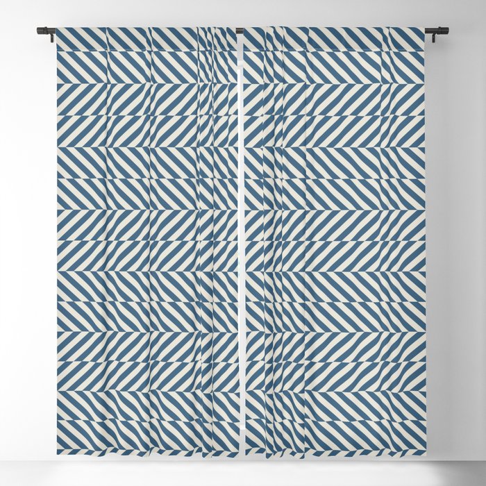 Hypnotic Blue & Linen White Stripe Pattern Pairs to 2020 Color of the Year Chinese Porcelain Blackout Curtain