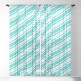 [ Thumbnail: Light Cyan & Turquoise Colored Striped/Lined Pattern Sheer Curtain ]