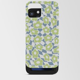 Trippy Checkered Flowers - Small - Light Green & Blue iPhone Card Case