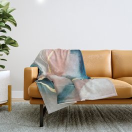 Celestial [3]: a minimal abstract mixed-media piece in Pink, Blue, and gold by Alyssa Hamilton Art Throw Blanket