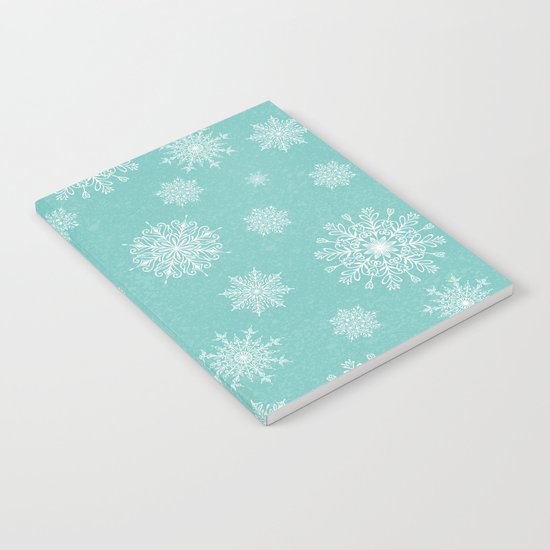 Assorted Snowflakes On Turquoise Backround Notebook