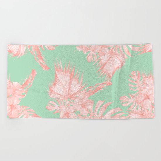 Dreaming of Hawaii Seashell Pink + Light Green Beach Towel