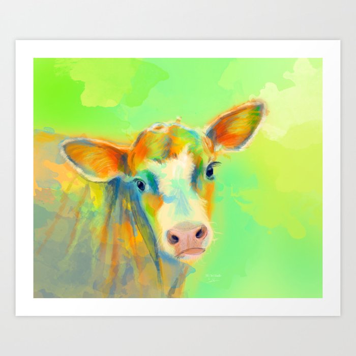Summer Cow - colorful digital illustration Art Print