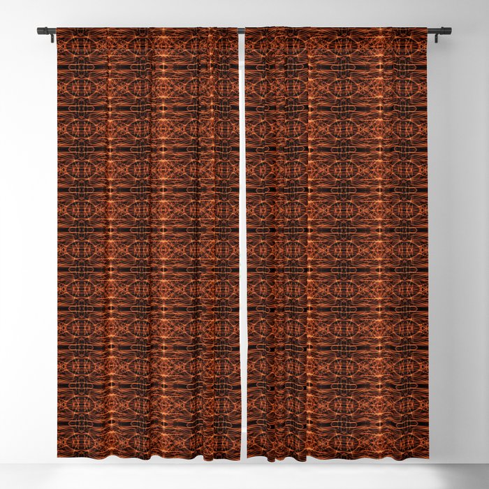 Liquid Light Series 42 ~ Orange Abstract Fractal Pattern Blackout Curtain