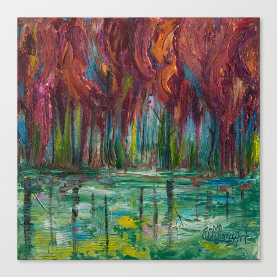 Red Trees Thick Impasto Abstract Painting Canvas Print By Olenaart