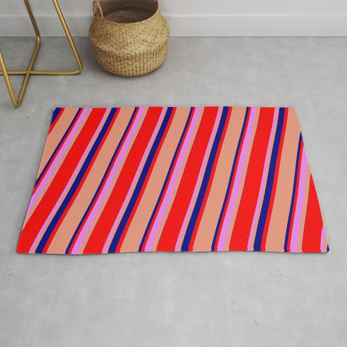 Dark Salmon, Blue, Red, and Violet Colored Lines Pattern Rug