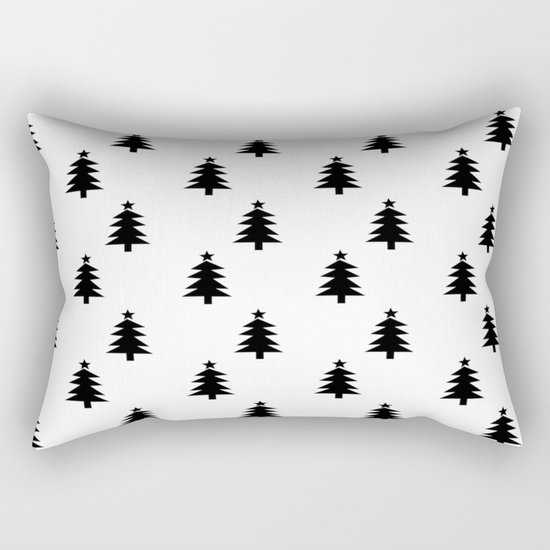Black and White Christmas Trees Rectangular Pillow