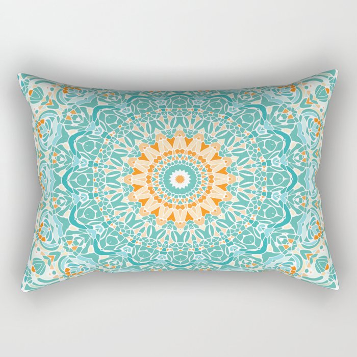 Orange and Turquoise Clarity Mandala Rectangular Pillow