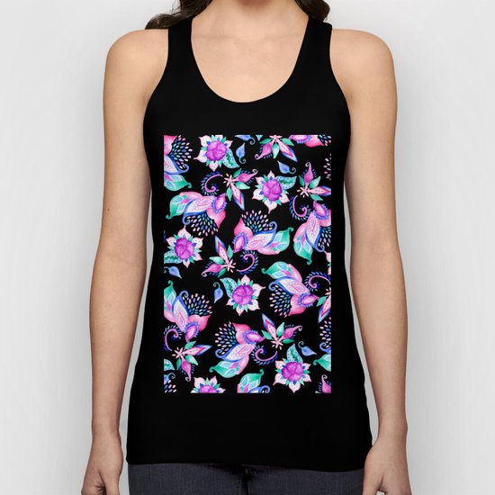 Modern pink turquoise hand painted floral paisley pattern illustration Unisex Tank Top