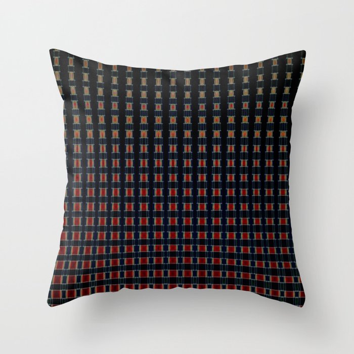 Noir Elegance: Black and Magenta Plaid Grid Throw Pillow