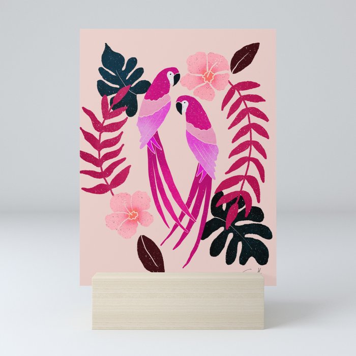 Tropical parrots - magenta  Mini Art Print