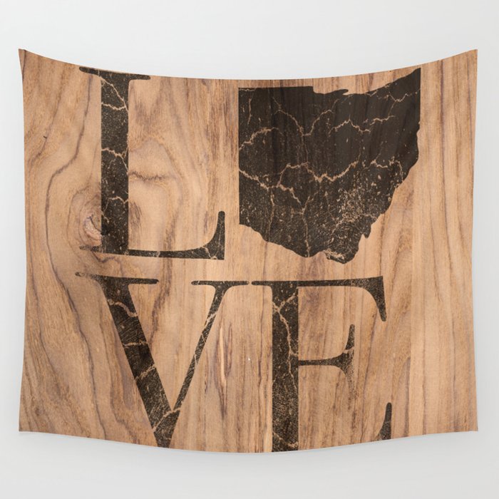 Ohio Map Home Love Vintage Wood Sign Wall Tapestry