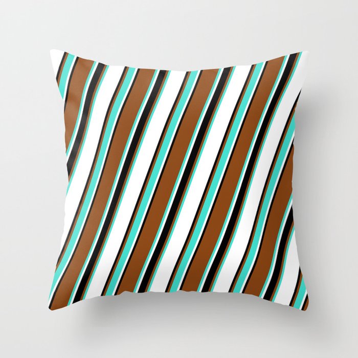 Brown, Turquoise, White, and Black Colored Lines/Stripes Pattern Throw Pillow