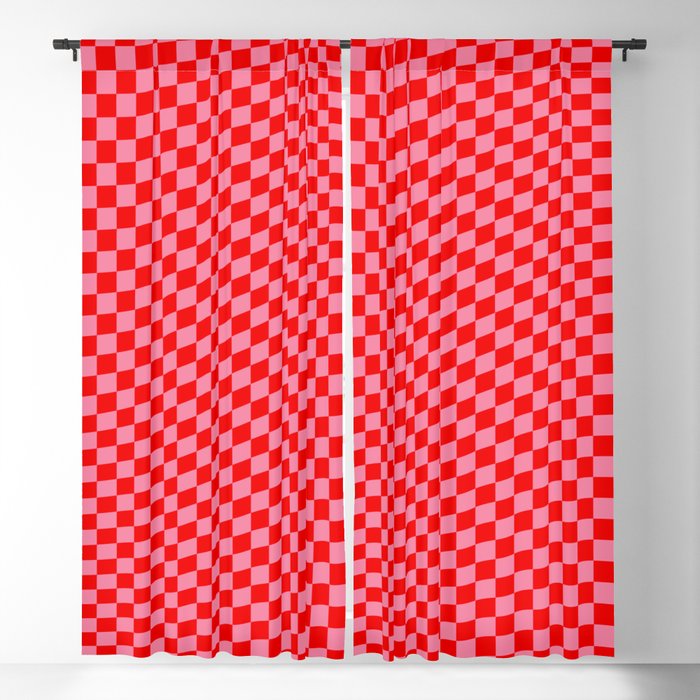 Warped Red & Blush Check Blackout Curtain