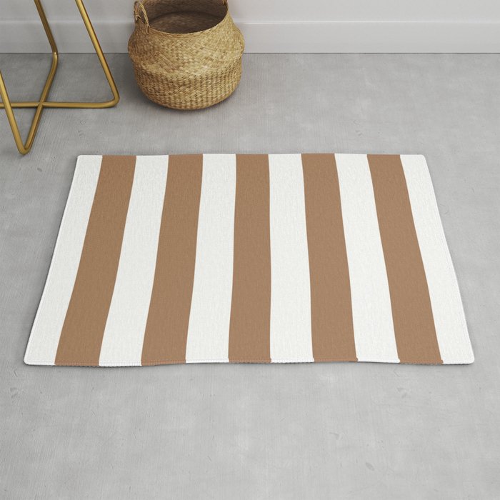 French beige - solid color - white vertical lines pattern Rug