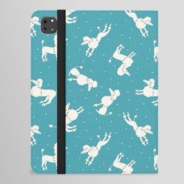 Cartoon poodles and polka dots on blue background iPad Folio Case