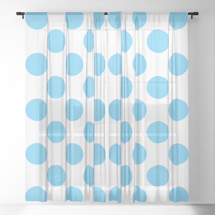 Large Polka Dots Pattern Sheer Curtain, Blue Polka Dot Sheer Curtains