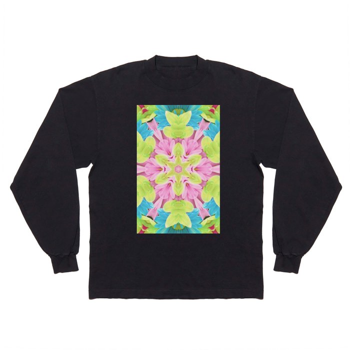 Abstract Floral Green, Blue and Pink print Long Sleeve T Shirt