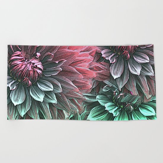 Aqua Fuchsia Floral Beach Towel