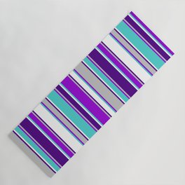 [ Thumbnail: Eyecatching Turquoise, Dark Violet, Grey, Indigo, and White Colored Pattern of Stripes Yoga Mat ]