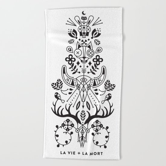 La Vie + La Mort: Black Ink Beach Towel