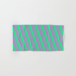 [ Thumbnail: Orchid & Green Colored Lined/Striped Pattern Hand & Bath Towel ]