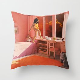 HOT LAVA by Beth Hoeckel Deko-Kissen | Bedroom, Curated, Sky, Photomontage, Photo, Bed, Lava, Surrealism, Orange, Children 