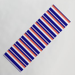 [ Thumbnail: Red, White, and Dark Blue Colored Stripes Pattern Yoga Mat ]