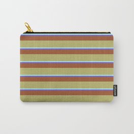 [ Thumbnail: Slate Blue, Sienna, Dark Khaki & Turquoise Colored Stripes Pattern Carry-All Pouch ]