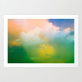Green and Blue Gradient Rainbow Cloudy sky  Art Print
