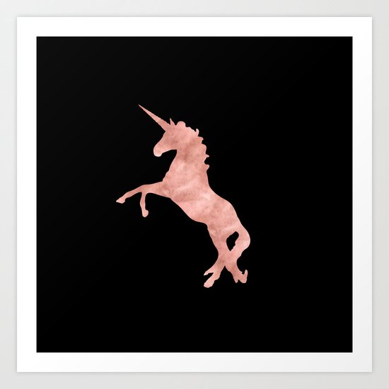 Unicorn Pink Rose Gold Black Art Print
