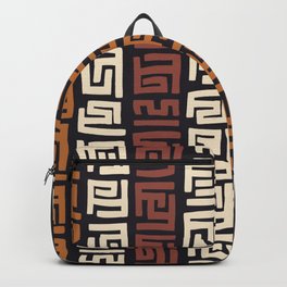 African Kuba Cloth Backpack | Cream, White, Graphicdesign, Cloth, Terracotta, Cuba, Africa, Pattern, Mud, Black 