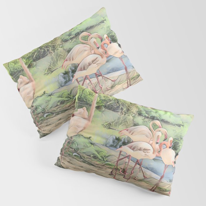 Flamingo Family In Pen And Ink Pillow Sham