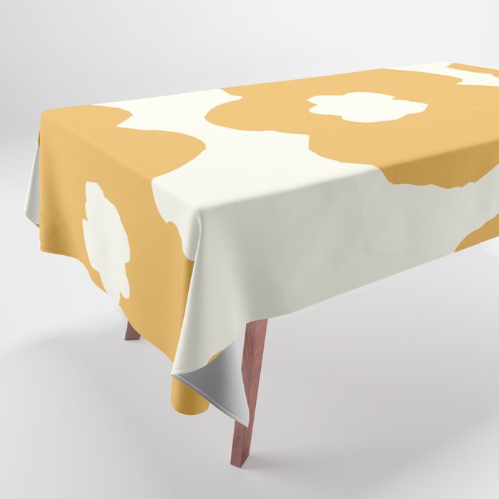 Large Pop-Art Retro Flowers in Yellow on Cream Background Tablecloth