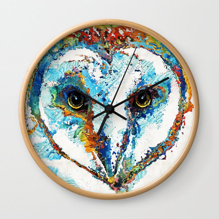 Colorful Barn Owl Art - Birds by Sharon Cummings Wall Clock