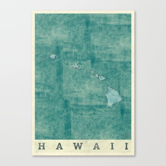 Hawaii State Map Blue Vintage Canvas Print