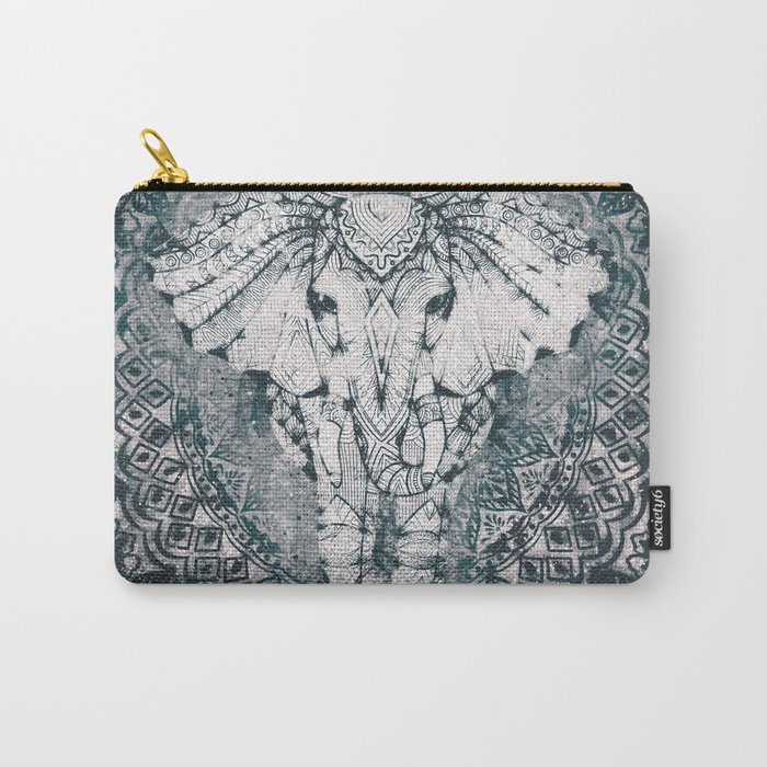 Elephant, India, Mandala, Teal, Green Carry-All Pouch