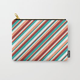 [ Thumbnail: Light Sea Green, Mint Cream, Light Salmon, and Brown Colored Striped Pattern Carry-All Pouch ]