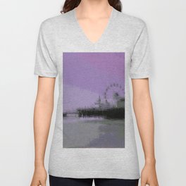 Abstract Purple and Grey Shades Santa Monica Pier V Neck T Shirt