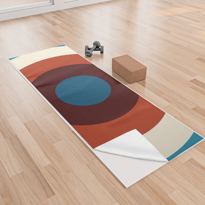 Maroon, fire brick, antique white, dark cyan, teal concentric circles Yoga Towel