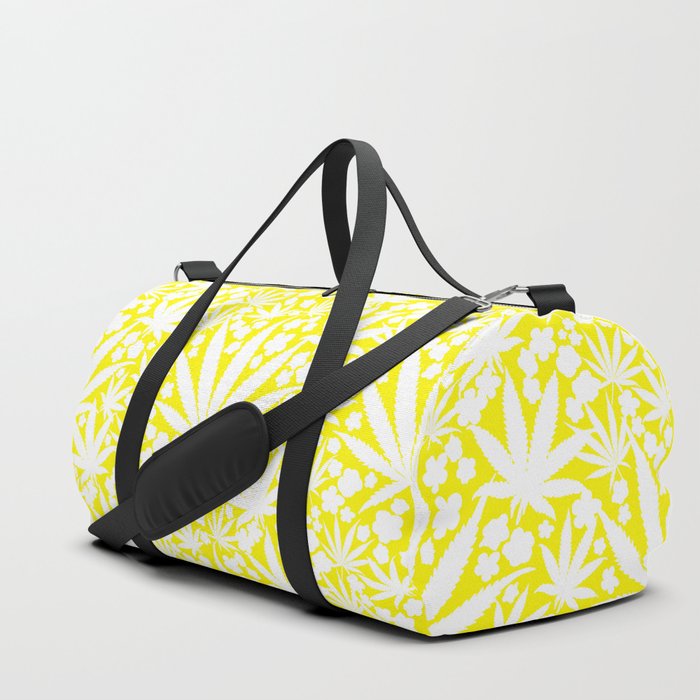 Yellow Cannabis Leaves And Flowers Duffle Bag