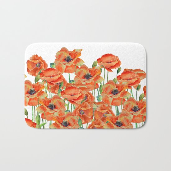 Watercolor poppy field illustration Bath Mat