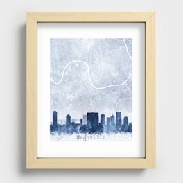 Nashville Skyline & Map Watercolor Navy Blue, Print by Zouzounio Art Recessed Framed Print