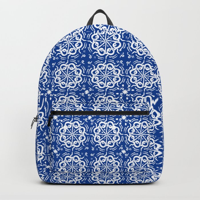Vintage Navy Blue on Sky Blue Quilt Mid-Century Modern Pattern Backpack