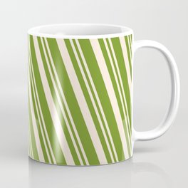 [ Thumbnail: Beige & Green Colored Lines Pattern Coffee Mug ]