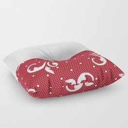White Floral Curls Lace Horizontal Split on Christmas Dark Red Floor Pillow
