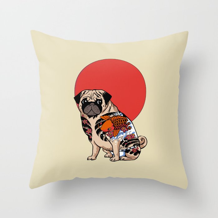 Yakuza Pug Throw Pillow