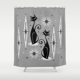Mid Century Meow Atomic Cats on Cool Gray ©studioxtine Shower Curtain