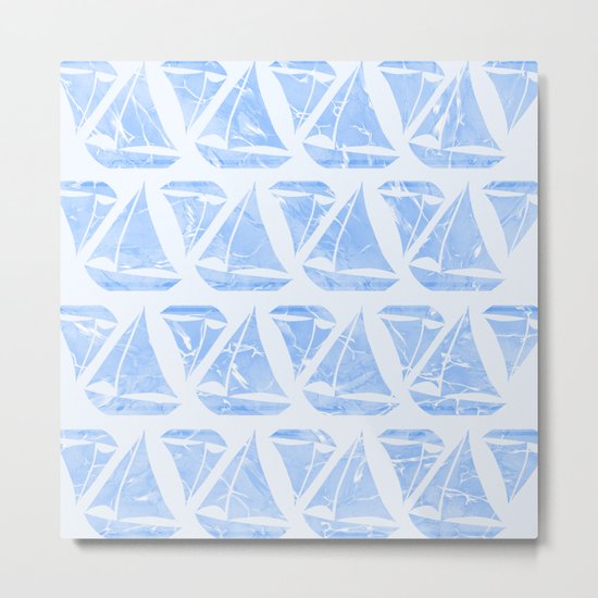 Blue Sailing Boats Water Pattern Metal Print